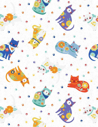 Wilmington Prints - Fe-line Frisky - Cat Toss, White