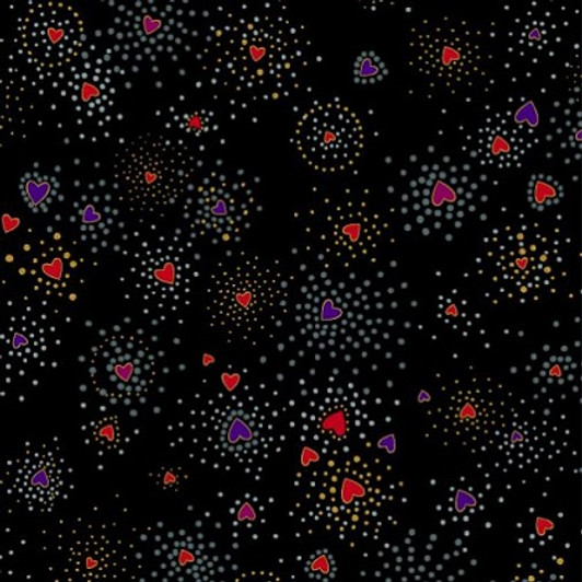 Clothworks - Laurel Burch Basic Heart - Gold Metallic, Black