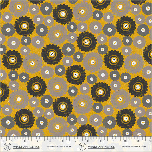 Windham Fabrics - Diggers & Dozers - Wheels Keep Turning, Sunny Yellow