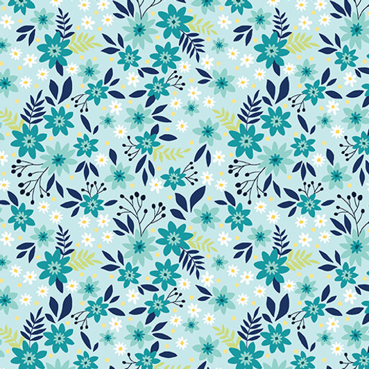 Benartex Traditions - Among the Wildflowers II - Primrose, Aqua