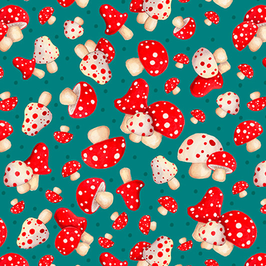 Quilting Treasures - Gnome For The Holiday - Mushroom Toss, Teal