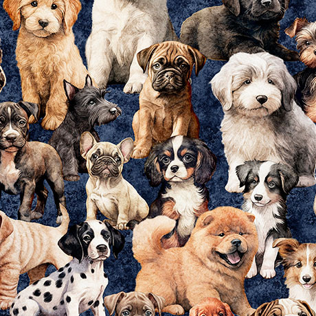 Quilting Treasures - QT Cuties 2 - Pack of Puppies, Denim