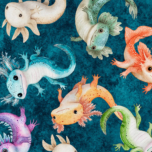 Quilting Treasures - QT Cuties 2 - A Lotta Axolotl, Teal