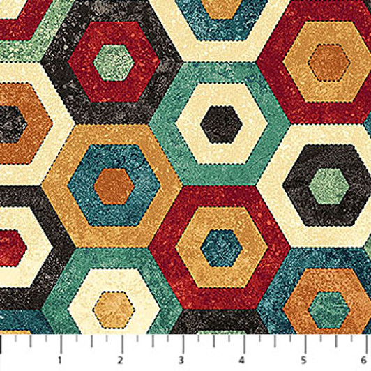 Northcott - Stonehenge Stitchin' - Hexie Quilt, Beige