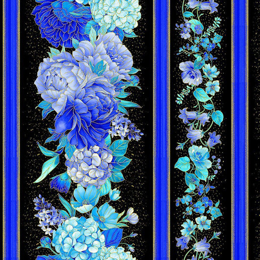 Timeless Treasures - Escapade - 11" Floral Stripes, Black