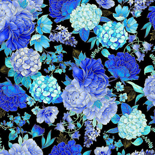 Timeless Treasures - Escapade - Floral Bouquet, Black