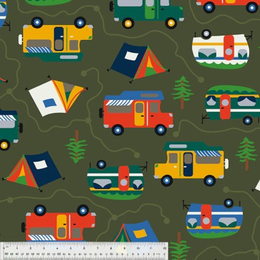 Windham Fabrics - Winter Fleece Print - Gone Camping, Olive