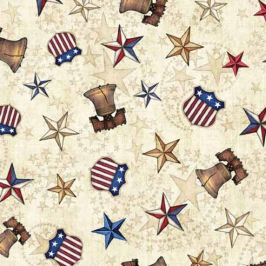 Quilting Treasures - 108" American Spirit - Liberty Bell & Stars, Tan