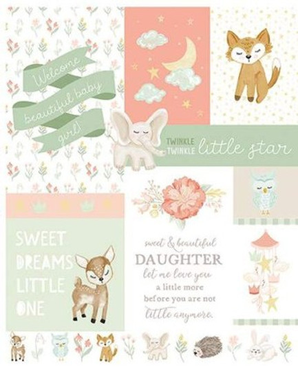 Riley Blake - Double Lush Velvet - 30" x 36" It's a Girl Panel, Coral/Sage