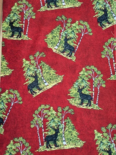Riverwoods - Rustic Retreat Flannel - Deer & Trees, Red