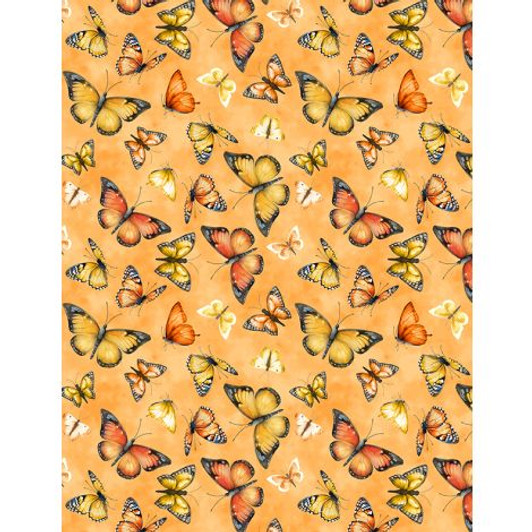 Wilmington Prints - Dahlia Botanica - Butterflies, Orange