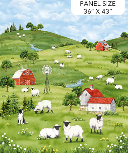 Northcott - Counting Sheep - 36" x 43" Panel, Green