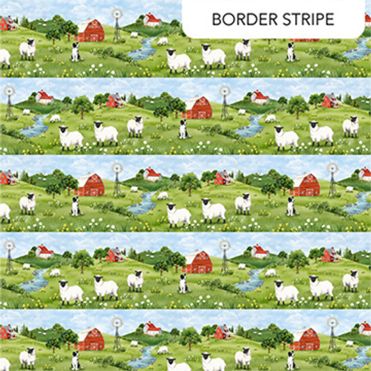 Northcott - Counting Sheep - Border Stripe, Green