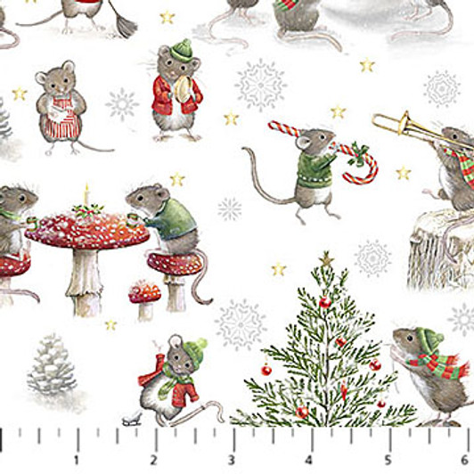 Northcott - The Christmas Mouse Flannel - Mouse Toss, Gray
