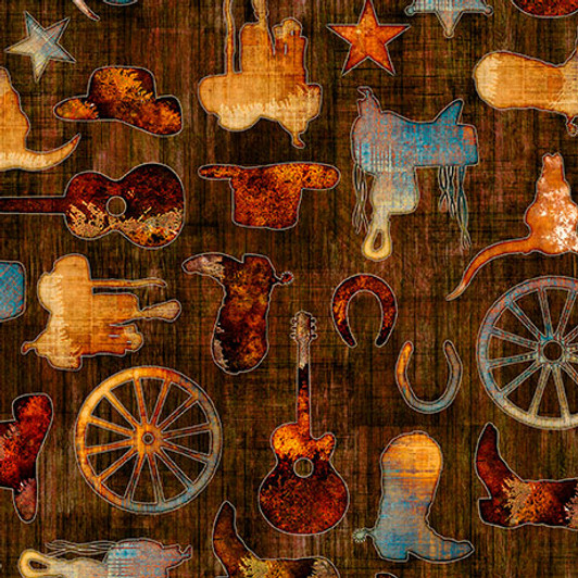 Quilting Treasures - Born To Run - Western Motifs, Brown