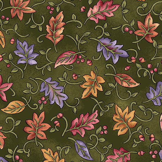Benartex Traditions - Autumn Breeze - Dancing Leaves, Green