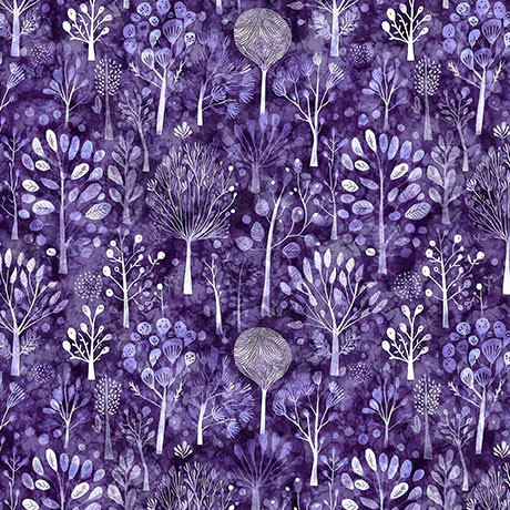 Quilting Treasures - Night Owls - Trees, Purple