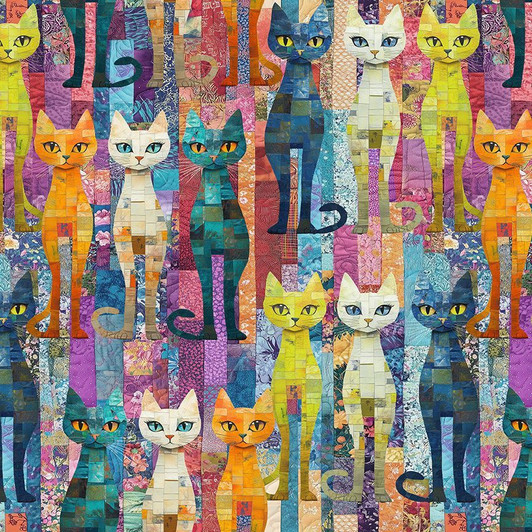 Timeless Treasures - Cats - Packed Quilt Cats, Multi