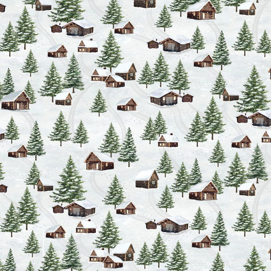 Timeless Treasures - Winter Wonderland Flannel - Water Cabin Scenic, Multi