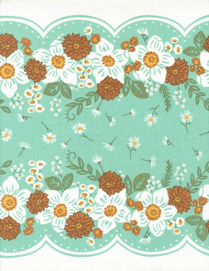 Moda - Classic Retro Toweling - 16" Hemmed Edge - Country Flowers, Aqua