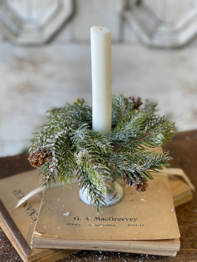  Frosted White Spruce Candle Ring | 8"