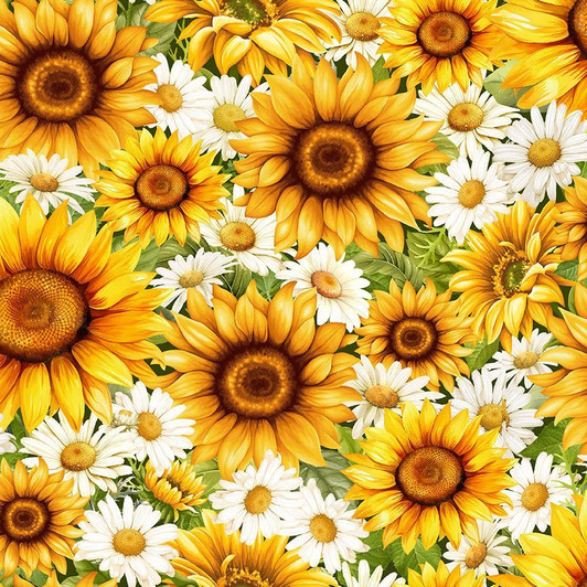 Timeless Treasures - You Are My Sunshine - Packed Daisies & Sunflowers, Sunflower