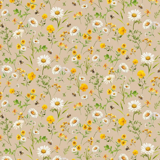 Timeless Treasures - You Are My Sunshine - Tossed Daisies, Tan