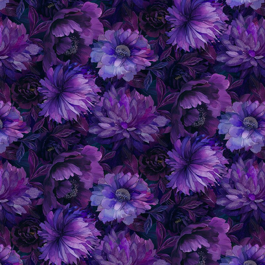 Timeless Treasures -  Dragonfly Mist - Large Floral, Violet