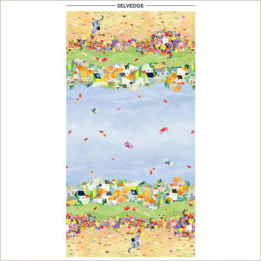 Windham Fabrics - Cats Around Town - 21" Neighborhood Double Border Panel, Multi