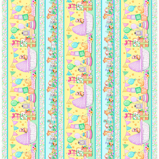 Quilting Treasures - Little Ones - Baby Animals Nursery Border Stripe, Multi