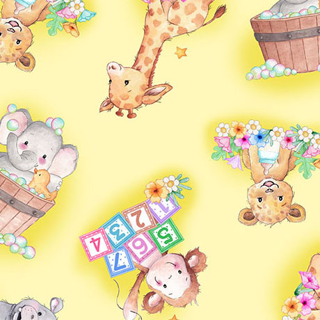 Quilting Treasures - Little Ones - Baby Animals Toss, Yellow
