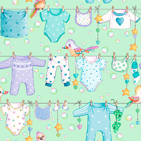 Quilting Treasures - Little Ones - Baby Clothesline, Light Green