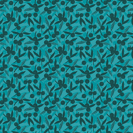 Quilting Treasures - Dahlias At Dusk - Leaf & Berries Silhouettes, Teal