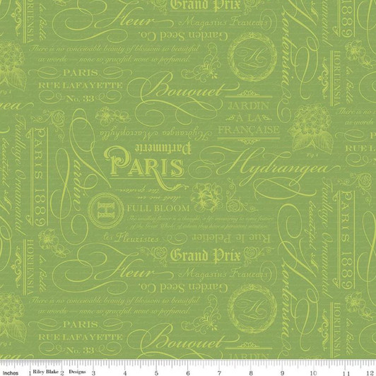 Riley Blake - Hydrangeas in the Garden - Text, Green Pearl