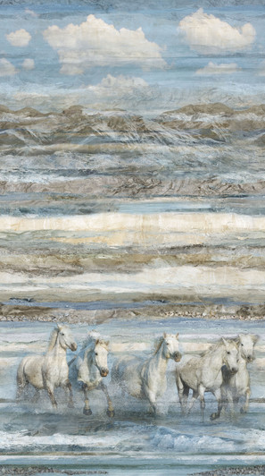 Northcott - Running Free - Horse Ombre, Blue