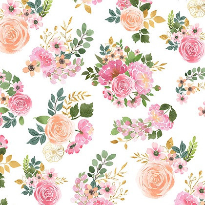 Wilmington Prints - Peony Blossoms - Bouquet Toss, White