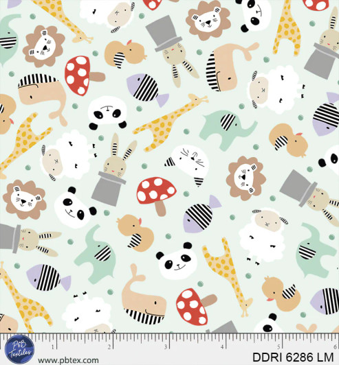 P & B Textiles - Dream Drifters - Tossed Animals, Light Mint