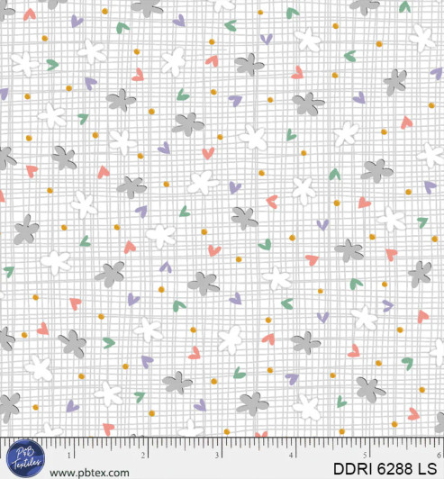 P & B Textiles - Dream Drifters - Tossed Ditzy on Grid, Light Silver