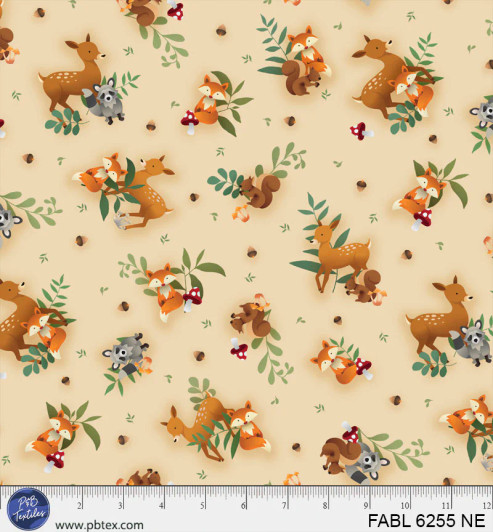 P & B Textiles - Fablewood - Tossed Creatures, Neutral