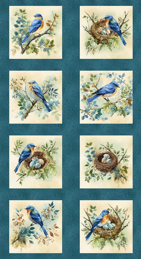 Henry Glass - Awakenings - 24" Bird Blocks Panel, Blue