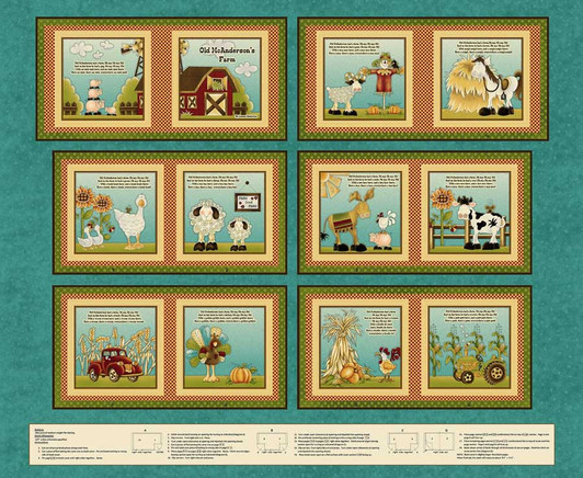 Henry Glass - Little Readers - 36" McAnderson's Farm Book Panel, Teal