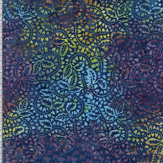 Timeless Treasures - XTonga 106" Batik - Curved Twig Leaves, Vivid