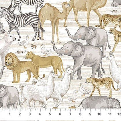 Northcott - Two By Two - Large Animals, Cream