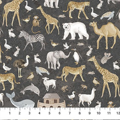 Northcott - Two By Two - Medium Animals, Charcoal