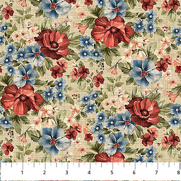 Northcott - Farmhouse Sampler - Packed Floral, Beige