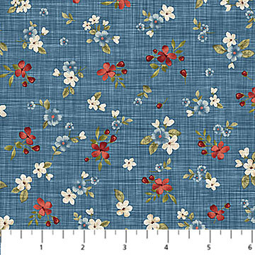 Northcott - Farmhouse Sampler - Floral Toss, Blue
