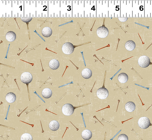 Clothworks - Tee Time! - Golf Balls & Trees, Dark Butter