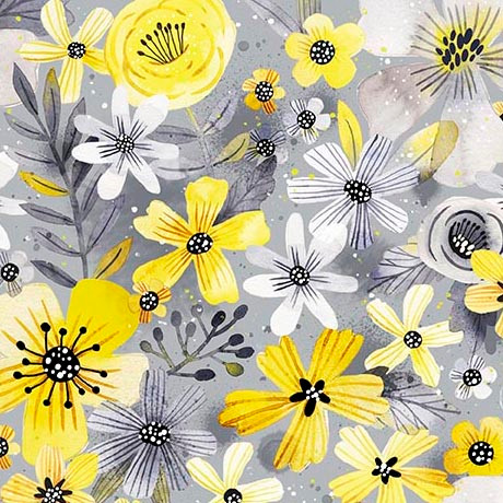 Quilting Treasures - Blissful Blooms - Contemporary Floral, Gray