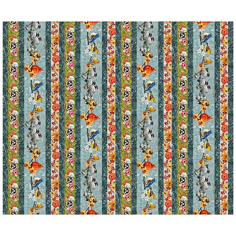 Quilting Treasures - Joyful Garden - Bird & Floral Decorative Strip, Multi