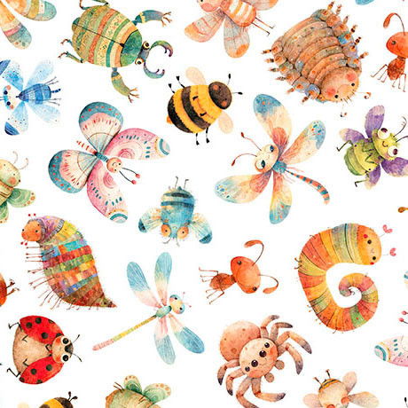 Quilting Treasures - QT Cuties 3 - Bugs, White